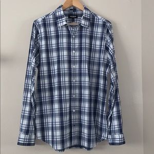 Express Blue-Plaid Casual Button Down